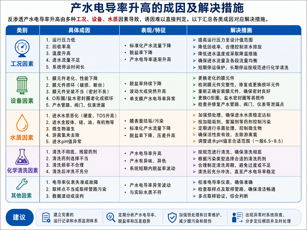 Causes and Countermeasures for Increased Conductivity of Permeate Water