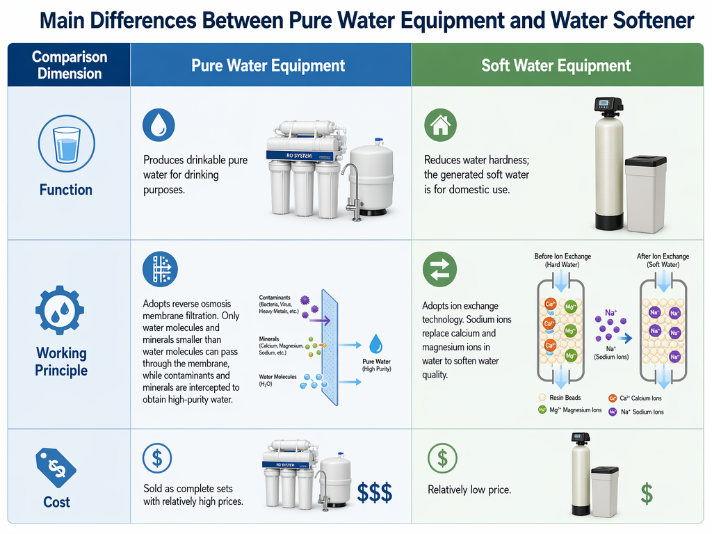 Main Differences Between Pure Water Equipment and Water Softener